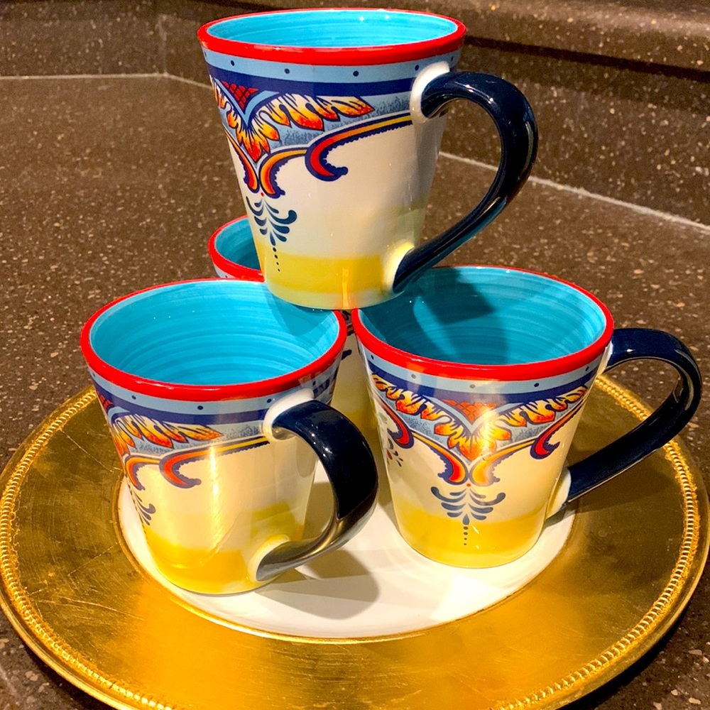 Euro Ceramica Zanzibar Collection Ceramic Coffee/Tea Cup/Mug  Set of Four 4.25"